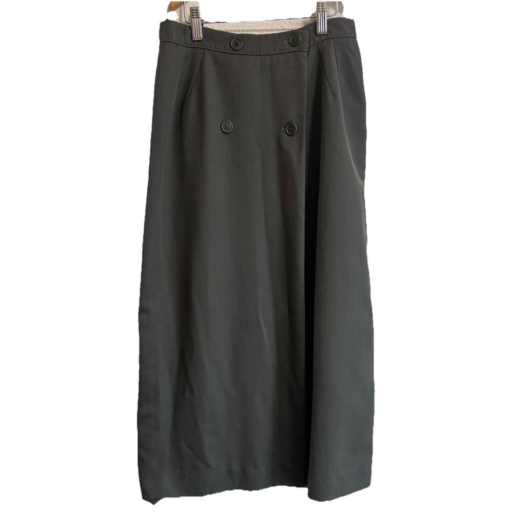 I.Magnin Double Breasted Wool Maxi Skirt Olive EU 42 Academia Vintage *Flaws